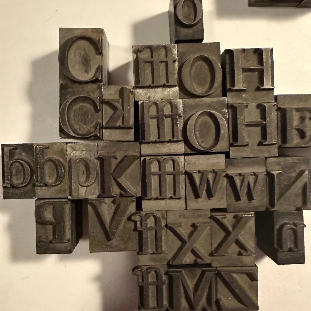 Vintage Metal Letterpress Type Blocks Set of 30 Printer’s Type Letters
